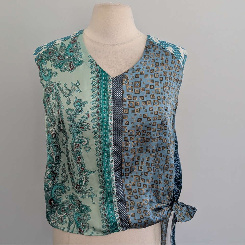 Women's Anthropologie TINY Teal Turquoise Paisley Knot Side Blouse Small